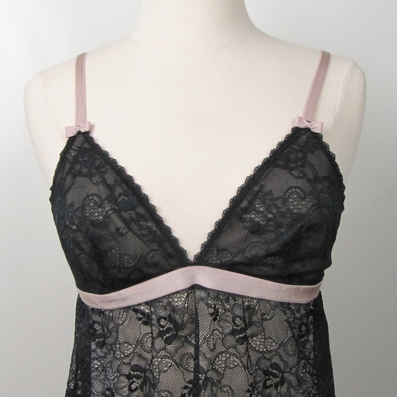 Gilligan Black Lace  with Pink Trim Teddy Cami M - Picture 4 of 8